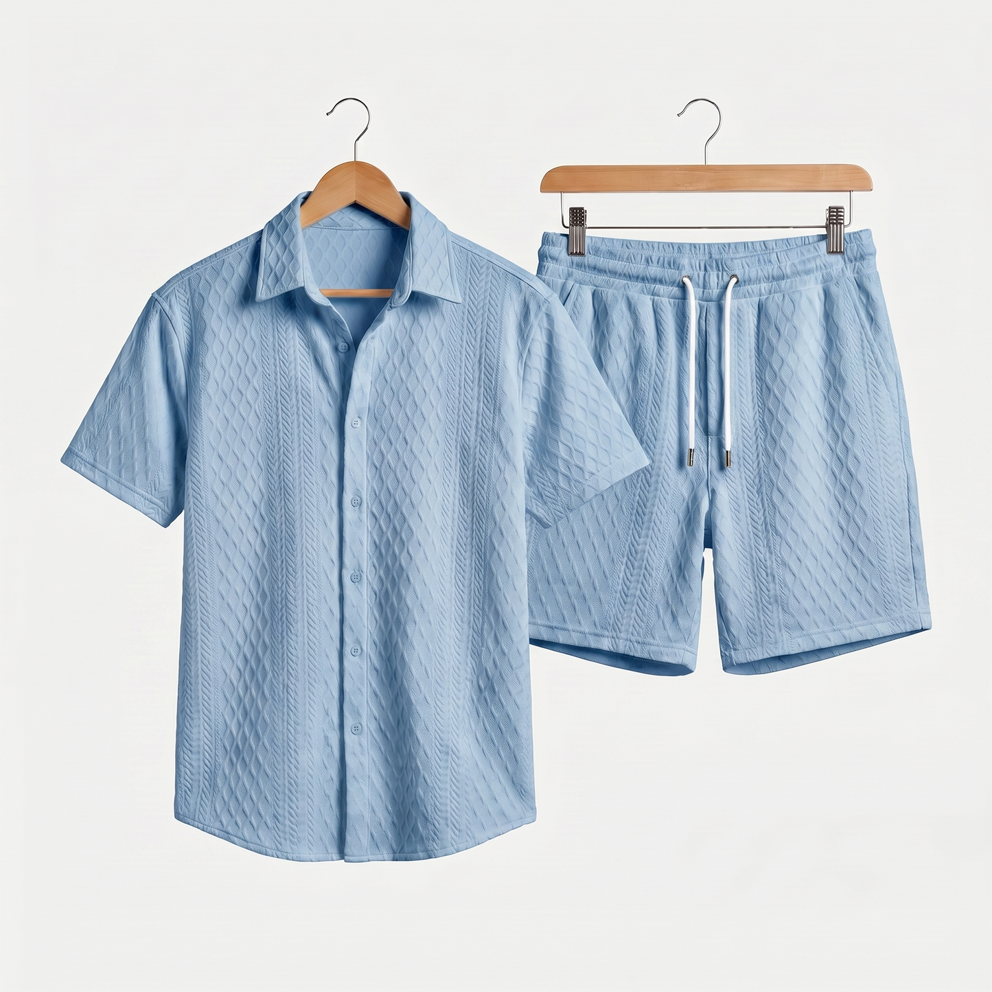 Conjunto casual de punto estructurado con shorts con cordón para hombre