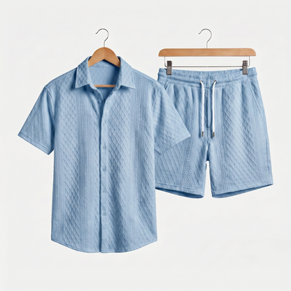 Conjunto casual de punto estructurado con shorts con cordón para hombre