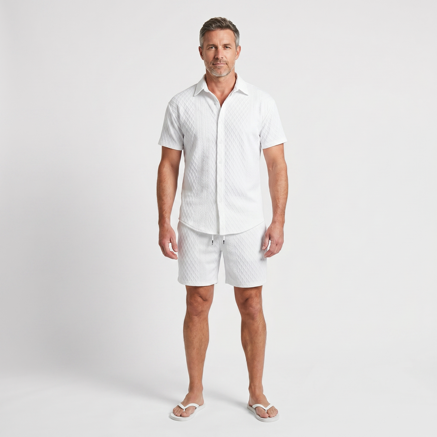 Conjunto casual de punto estructurado con shorts con cordón para hombre