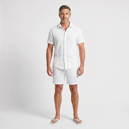 Conjunto casual de punto estructurado con shorts con cordón para hombre