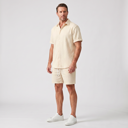 Conjunto casual de punto estructurado con shorts con cordón para hombre
