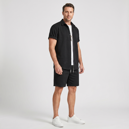 Conjunto casual de punto estructurado con shorts con cordón para hombre