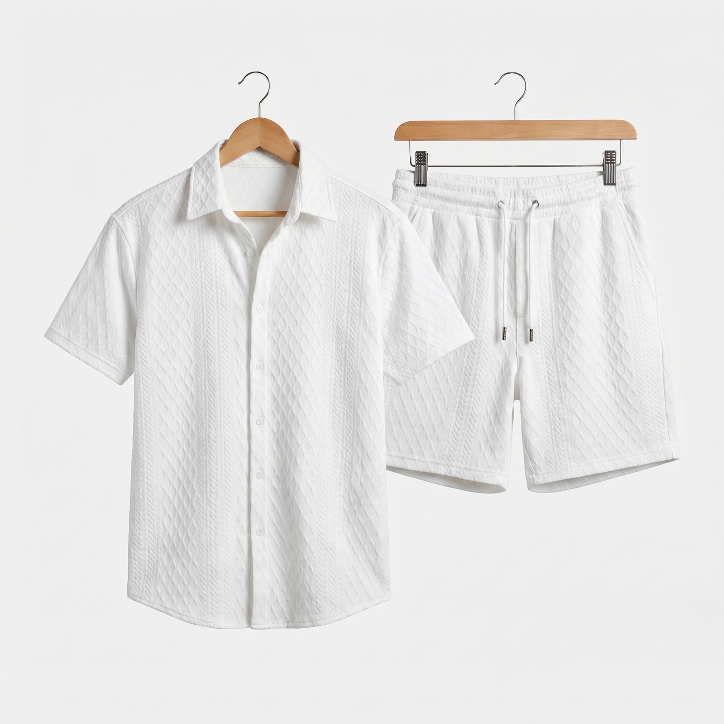 Conjunto casual de punto estructurado con shorts con cordón para hombre