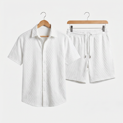 Conjunto casual de punto estructurado con shorts con cordón para hombre