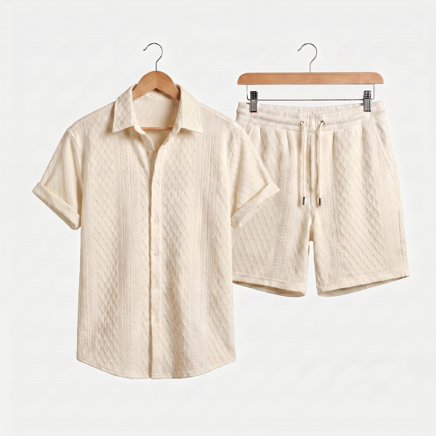 Conjunto casual de punto estructurado con shorts con cordón para hombre