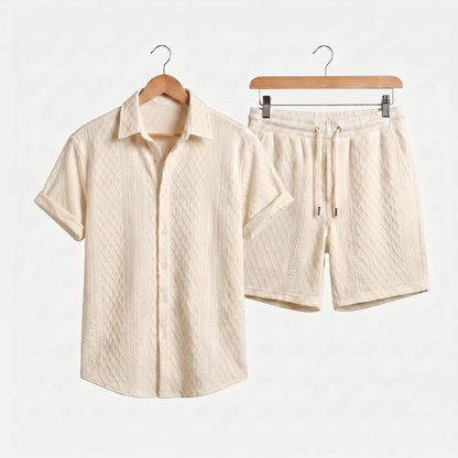 Conjunto casual de punto estructurado con shorts con cordón para hombre