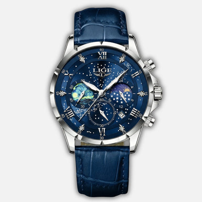 Reloj cronógrafo con fases lunares y fecha para hombre