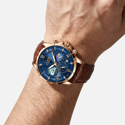 Reloj cronógrafo con fases lunares y fecha para hombre