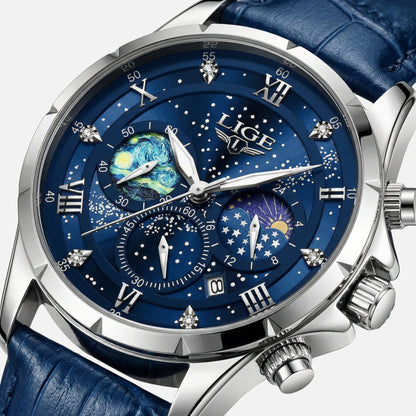 Reloj cronógrafo con fases lunares y fecha para hombre