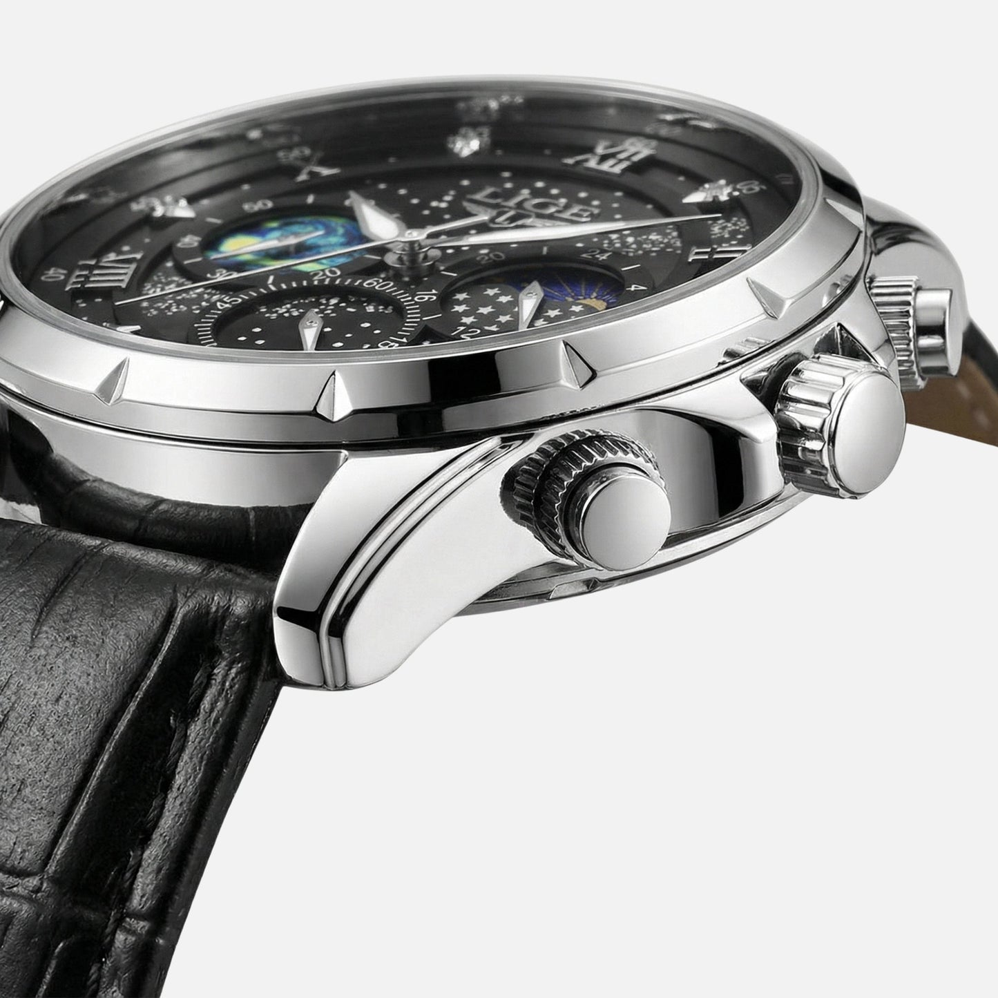Reloj cronógrafo con fases lunares y fecha para hombre