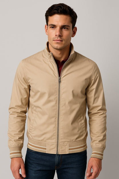 Chaqueta bomber de nailon con puños de canalé para hombre