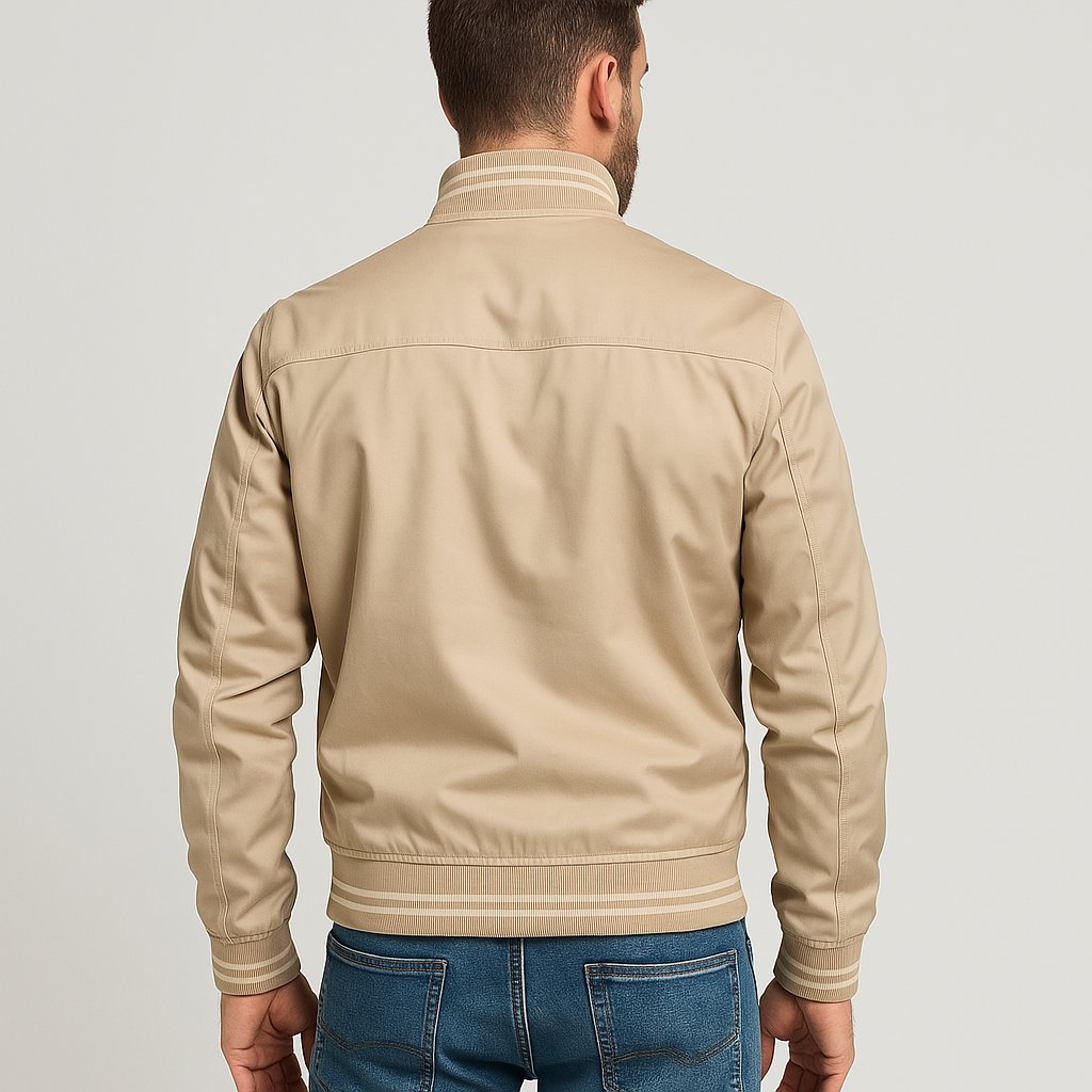 Chaqueta bomber de nailon con puños de canalé para hombre