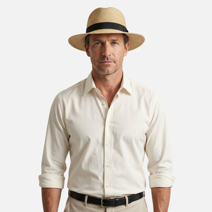 Sombrero panamá de paja toquilla con cinta de raso para hombre