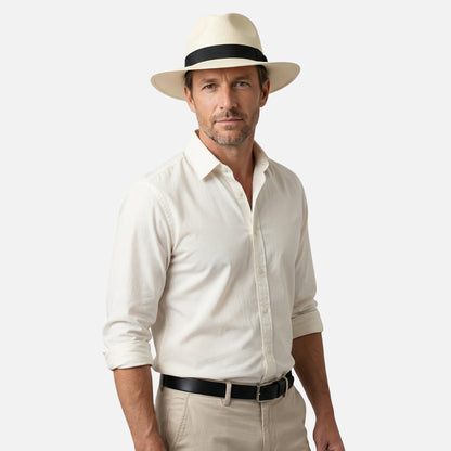 Sombrero panamá de paja toquilla con cinta de raso para hombre