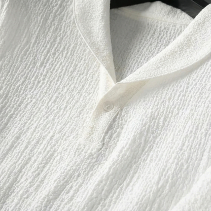 Conjunto ligero de verano de lino – camisa de manga corta y pantalón con cordón para hombre