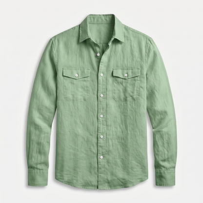 Sobrecamisa de lino con bolsillos en el pecho para hombre