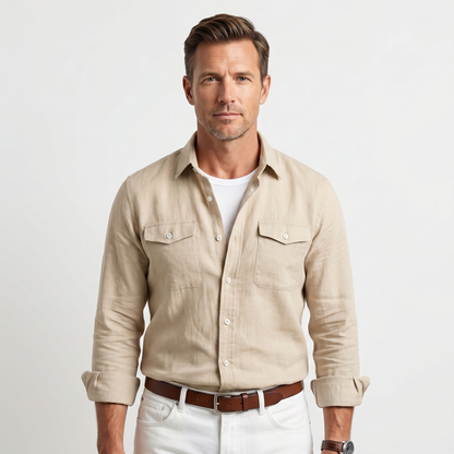 Sobrecamisa de lino con bolsillos en el pecho para hombre