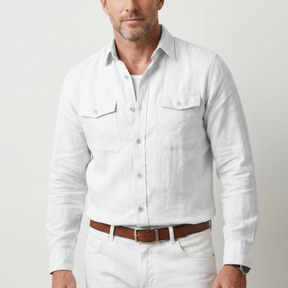 Sobrecamisa de lino con bolsillos en el pecho para hombre