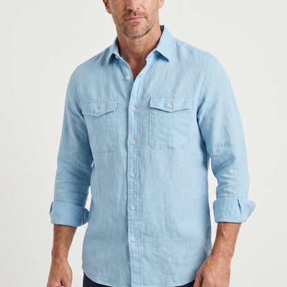 Sobrecamisa de lino con bolsillos en el pecho para hombre