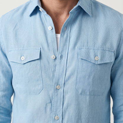 Sobrecamisa de lino con bolsillos en el pecho para hombre