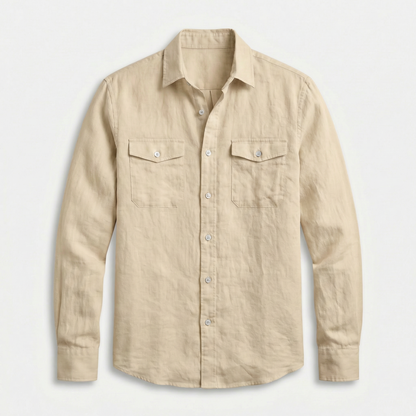 Sobrecamisa de lino con bolsillos en el pecho para hombre