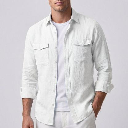 Sobrecamisa de lino con bolsillos en el pecho para hombre