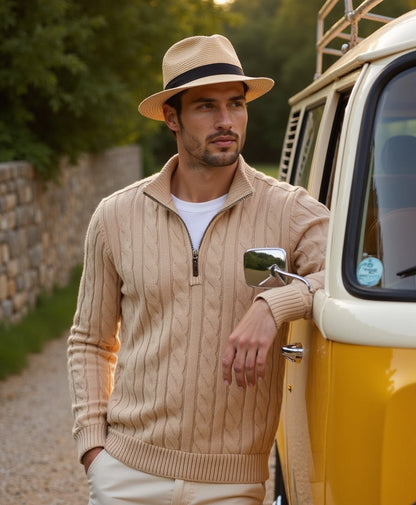 Jersey de canalé con media cremallera y cuello alto para caballeros
