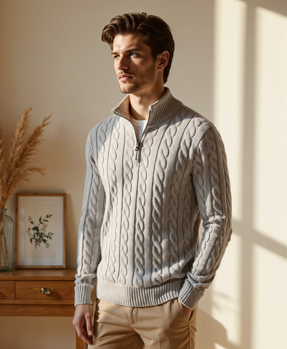 Jersey de canalé con media cremallera y cuello alto para caballeros