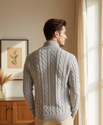 Jersey de canalé con media cremallera y cuello alto para caballeros