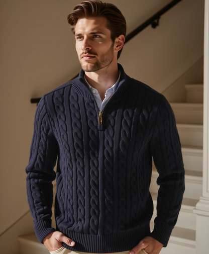 Jersey de canalé con media cremallera y cuello alto para caballeros