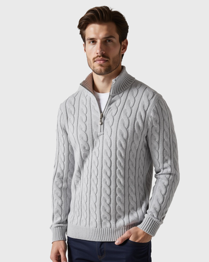 Jersey de canalé con media cremallera y cuello alto para caballeros