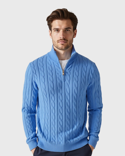 Jersey de canalé con media cremallera y cuello alto para caballeros
