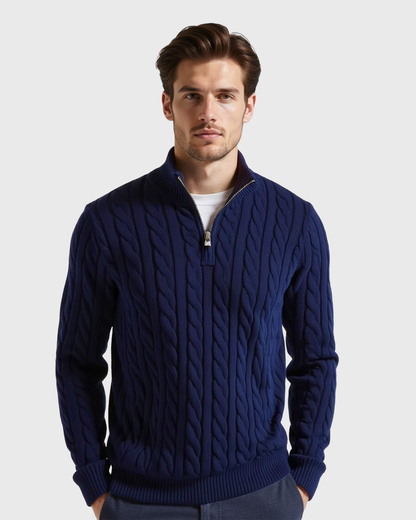 Jersey de canalé con media cremallera y cuello alto para caballeros