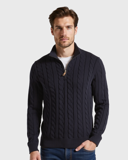 Jersey de canalé con media cremallera y cuello alto para caballeros