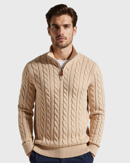 Jersey de canalé con media cremallera y cuello alto para caballeros