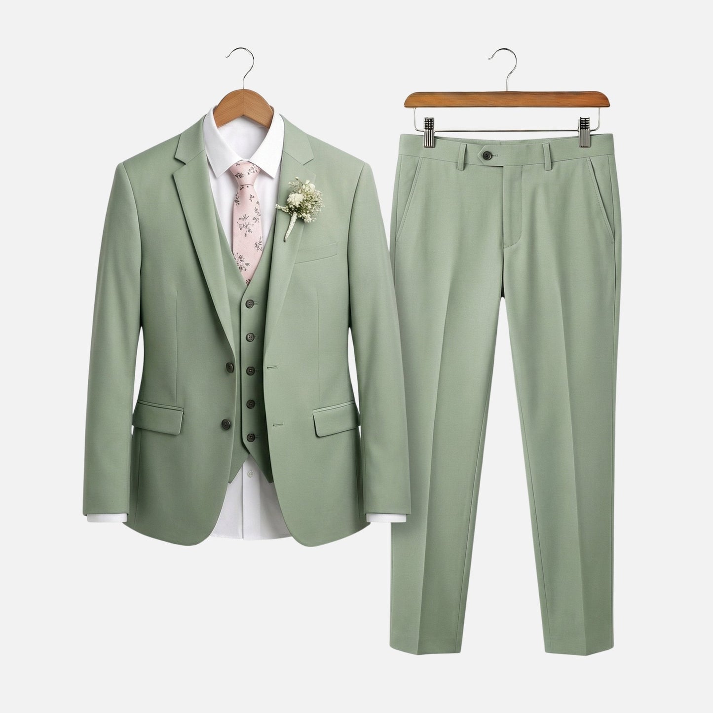 Traje ajustado de tres piezas con solapa para hombre