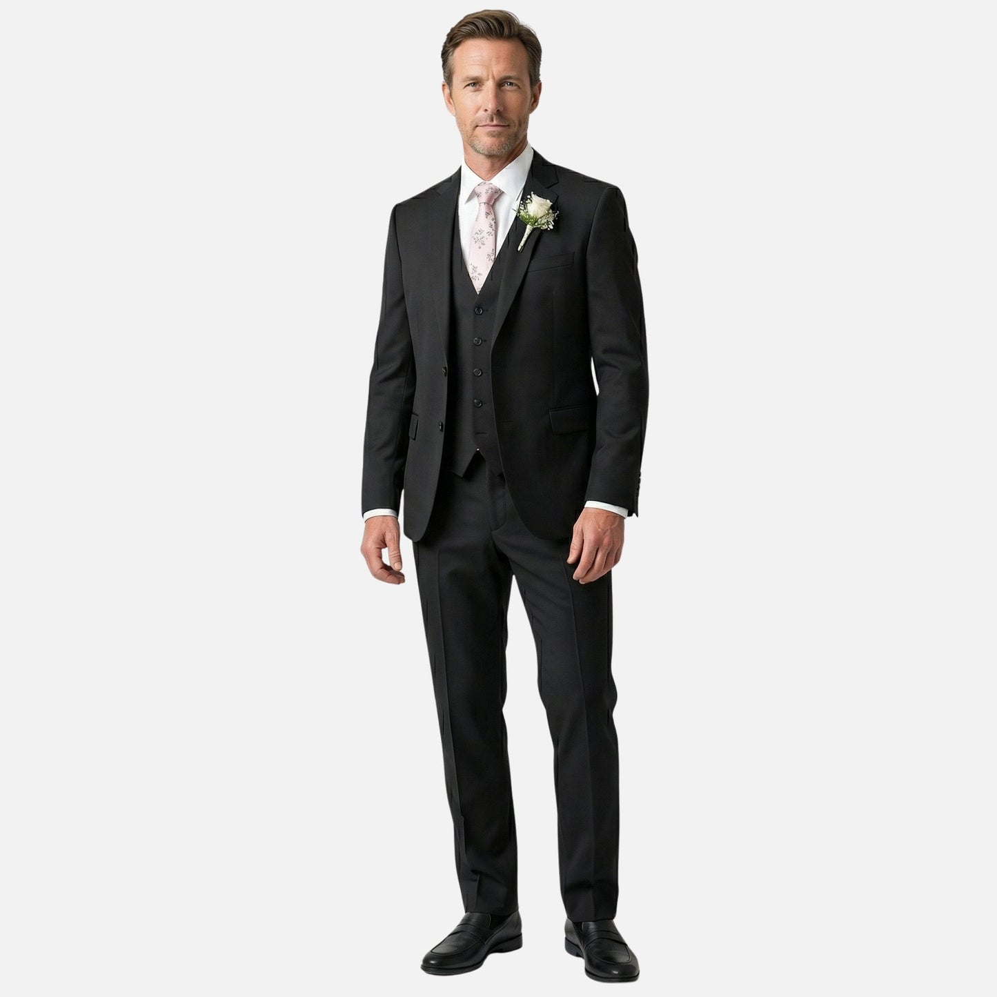 Traje ajustado de tres piezas con solapa para hombre