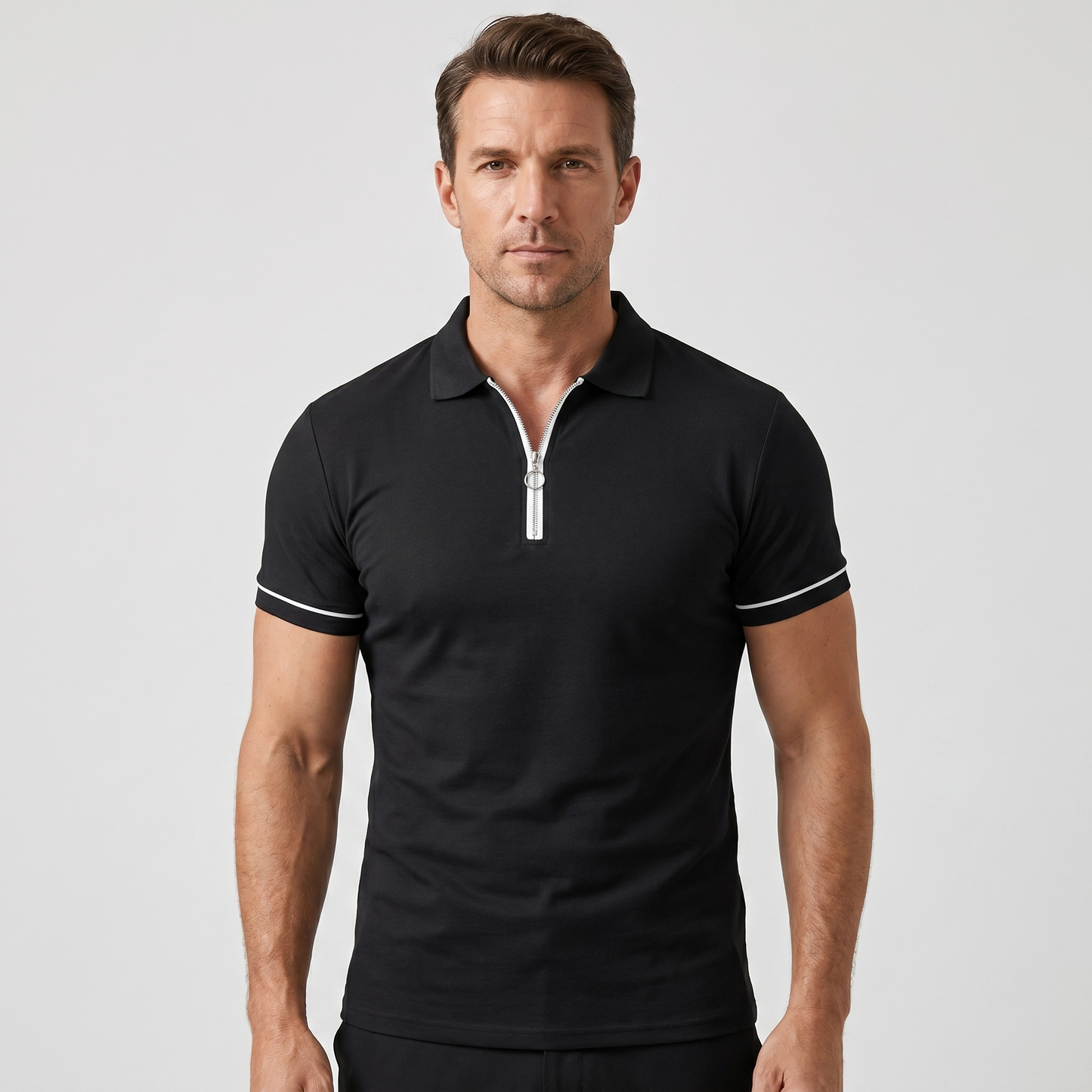 Polo ajustado de punto con cremallera para hombre