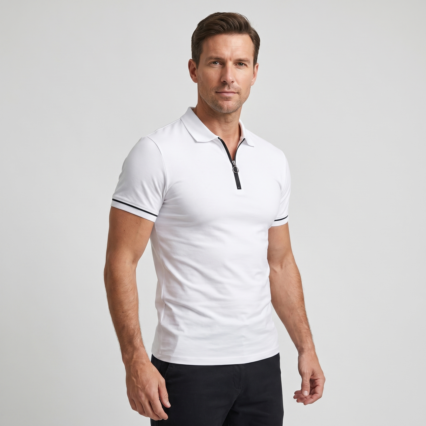Polo ajustado de punto con cremallera para hombre