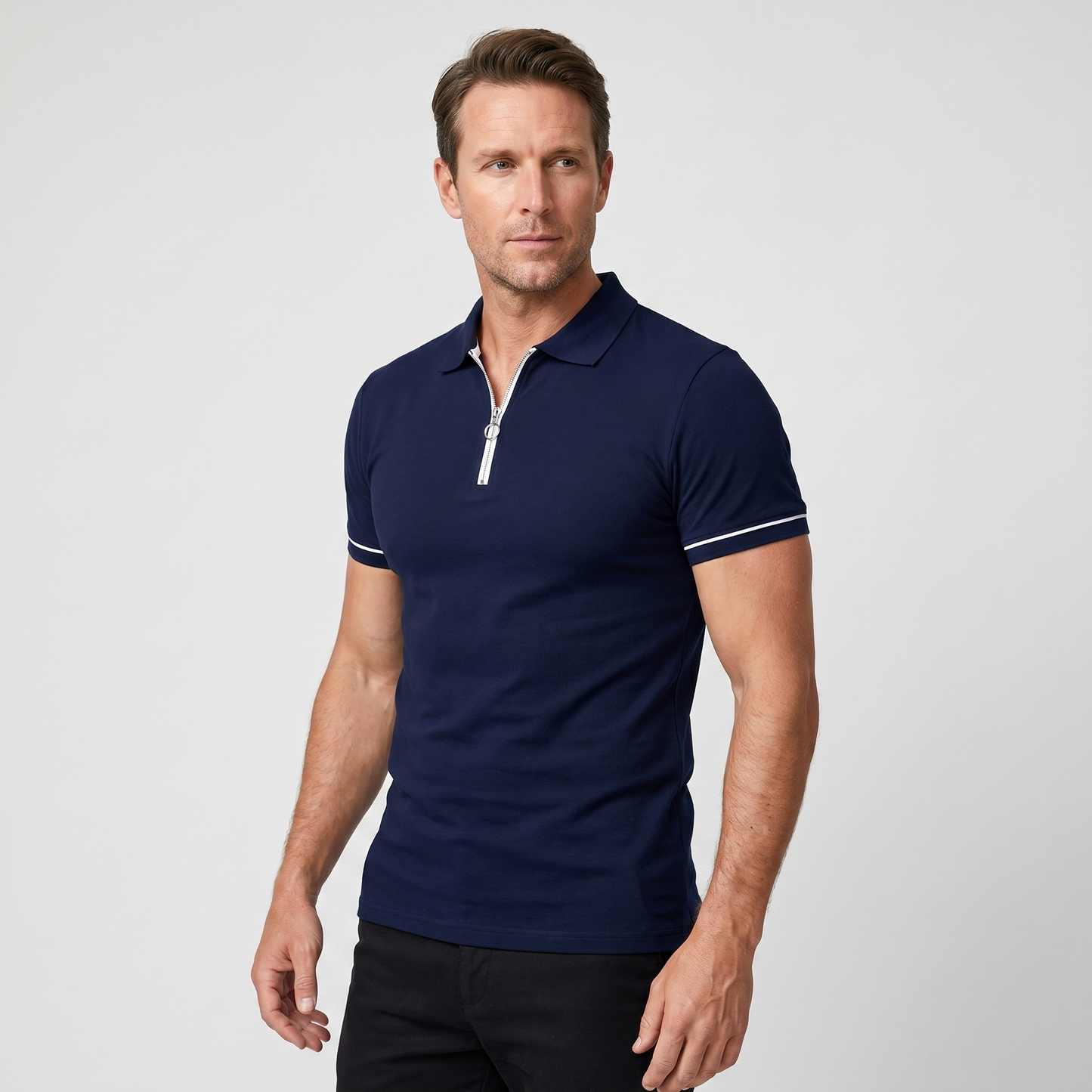 Polo ajustado de punto con cremallera para hombre
