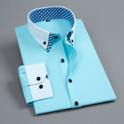 Camisa de algodón smart-casual con cuello abotonado para hombre