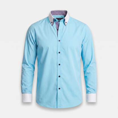 Camisa de algodón smart-casual con cuello abotonado para hombre