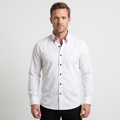 Camisa de algodón smart-casual con cuello abotonado para hombre