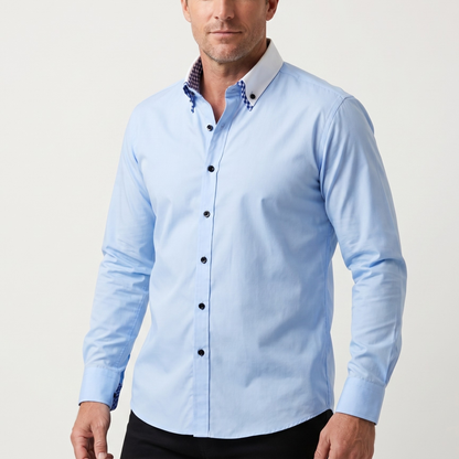 Camisa de algodón smart-casual con cuello abotonado para hombre