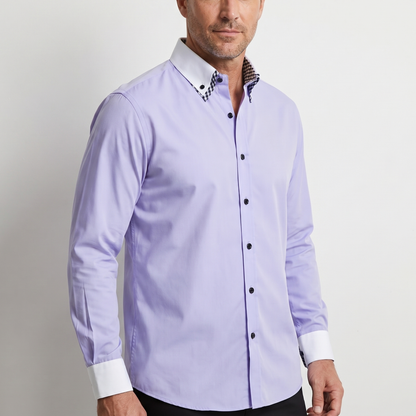 Camisa de algodón smart-casual con cuello abotonado para hombre