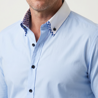 Camisa de algodón smart-casual con cuello abotonado para hombre