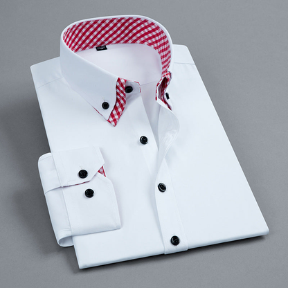 Camisa de algodón smart-casual con cuello abotonado para hombre