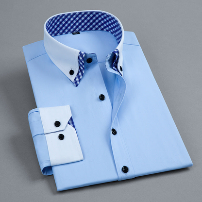 Camisa de algodón smart-casual con cuello abotonado para hombre