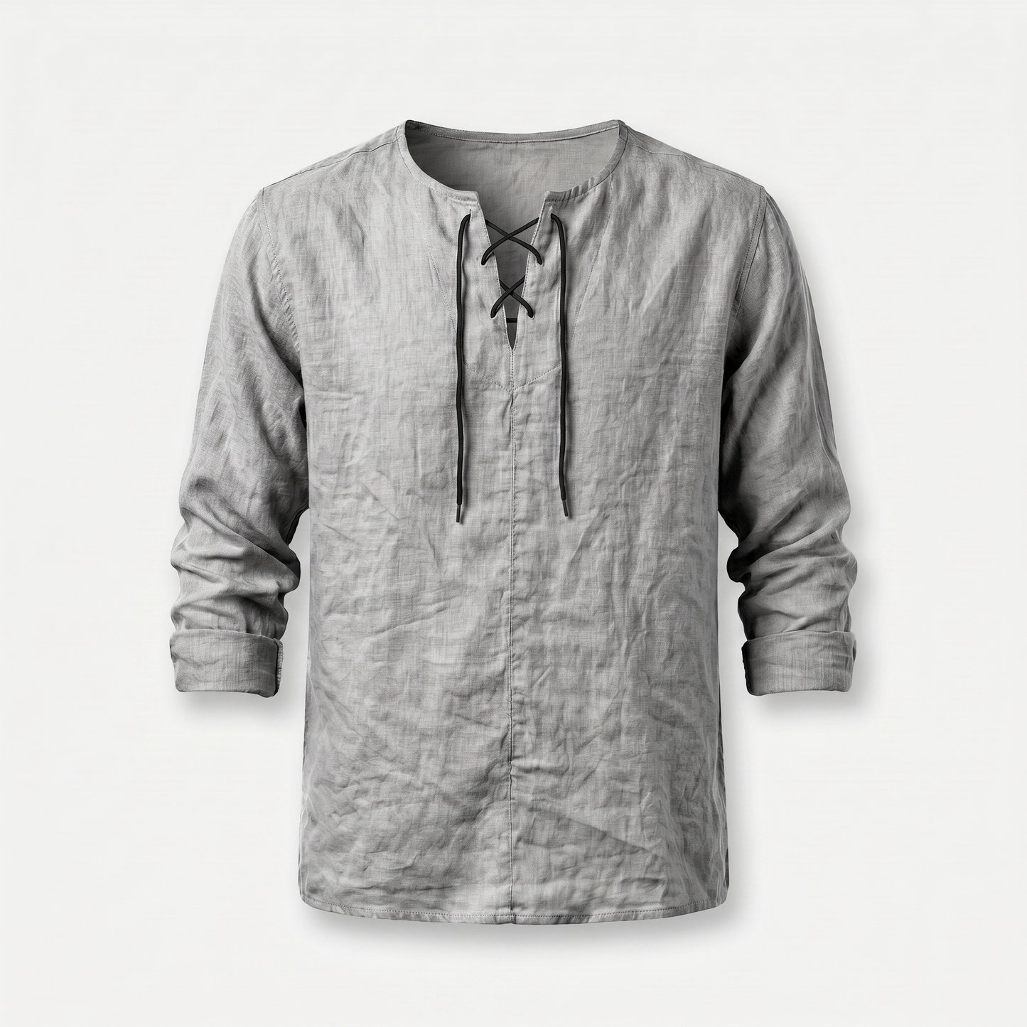 Camisa de lino de verano con cordones para hombre