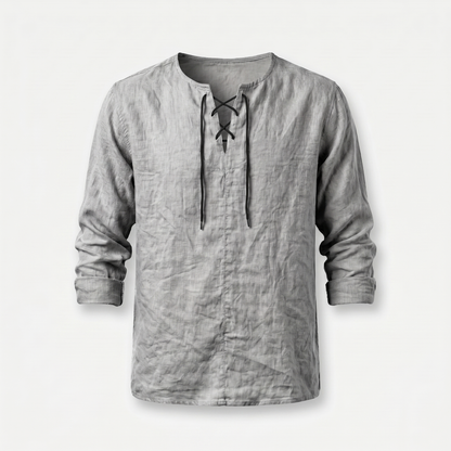 Camisa de lino de verano con cordones para hombre